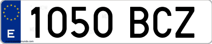 Ejemplo de matrícula de coche ordinaria 1050 BCZ
