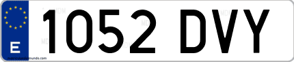 Ejemplo de matrícula de coche ordinaria 1052 DVY
