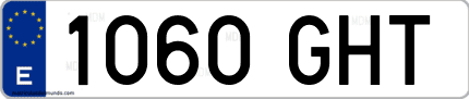 Ejemplo de matrícula de coche ordinaria 1060 GHT