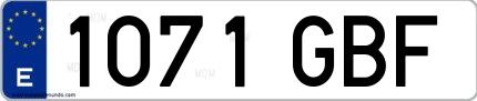 Ejemplo de matrícula española 1071 GBF