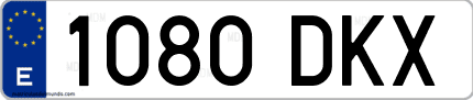Ejemplo de matrícula de coche ordinaria 1080 DKX