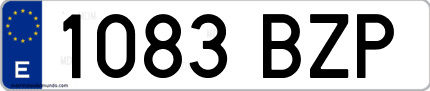 Ejemplo de matrícula de coche ordinaria 1083 BZP