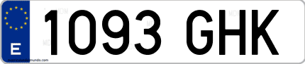 Ejemplo de matrícula de coche ordinaria 1093 GHK