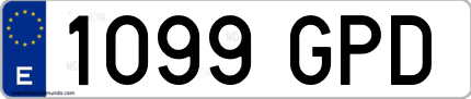 Ejemplo de matrícula de coche ordinaria 1099 GPD