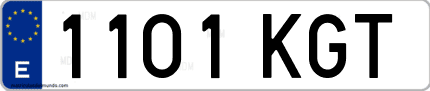 Ejemplo de matrícula de coche ordinaria 1101 KGT