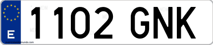 Ejemplo de matrícula de coche ordinaria 1102 GNK