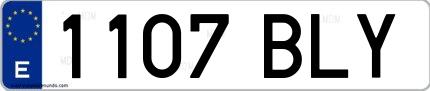 Ejemplo de matrícula española 1107 BLY