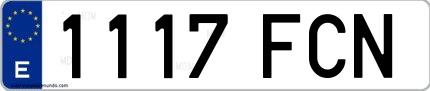 Ejemplo de matrícula española 1117 FCN