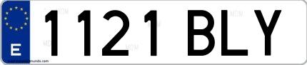 Ejemplo de matrícula española 1121 BLY