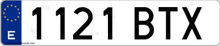 Ejemplo de matrícula de coche ordinaria 1121 BTX
