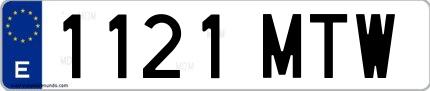 Ejemplo de matrícula española 1121 MTW
