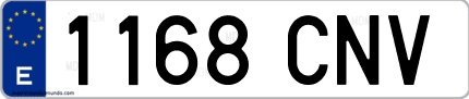 Ejemplo de matrícula de coche ordinaria 1168 CNV