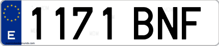 Ejemplo de matrícula de coche ordinaria 1171 BNF