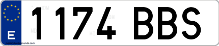 Ejemplo de matrícula de coche ordinaria 1174 BBS