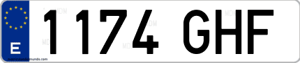 Ejemplo de matrícula de coche ordinaria 1174 GHF