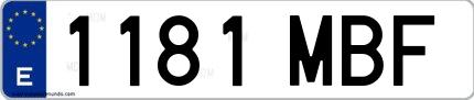 Ejemplo de matrícula española 1181 MBF