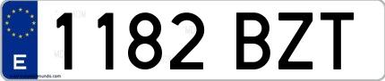 Ejemplo de matrícula española 1182 BZT