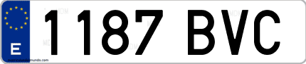 Ejemplo de matrícula de coche ordinaria 1187 BVC