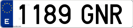 Ejemplo de matrícula de coche ordinaria 1189 GNR