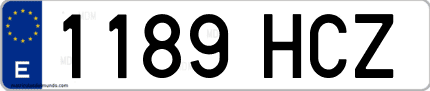 Ejemplo de matrícula de coche ordinaria 1189 HCZ