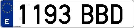 Ejemplo de matrícula española 1193 BBD