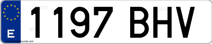 Ejemplo de matrícula de coche ordinaria 1197 BHV