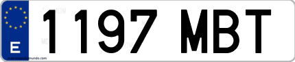 Ejemplo de matrícula de coche ordinaria 1197 MBT