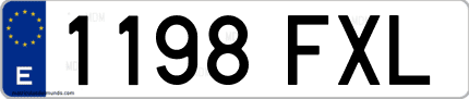 Ejemplo de matrícula de coche ordinaria 1198 FXL