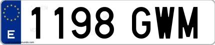 Ejemplo de matrícula española 1198 GWM