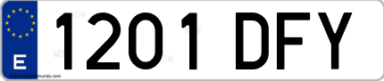 Ejemplo de matrícula de coche ordinaria 1201 DFY