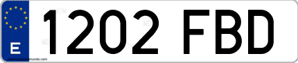 Ejemplo de matrícula de coche ordinaria 1202 FBD