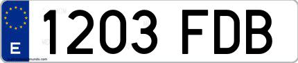 Ejemplo de matrícula española 1203 FDB