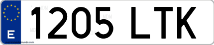Ejemplo de matrícula de coche ordinaria 1205 LTK