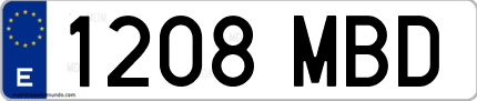 Ejemplo de matrícula de coche ordinaria 1208 MBD
