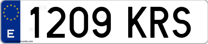 Ejemplo de matrícula de coche ordinaria 1209 KRS