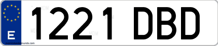Ejemplo de matrícula de coche ordinaria 1221 DBD