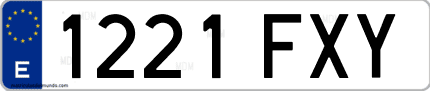 Ejemplo de matrícula de coche ordinaria 1221 FXY
