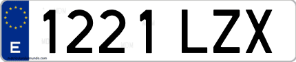 Ejemplo de matrícula de coche ordinaria 1221 LZX