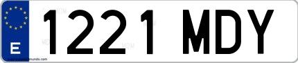 Ejemplo de matrícula española 1221 MDY