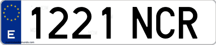 Ejemplo de matrícula de coche ordinaria 1221 NCR