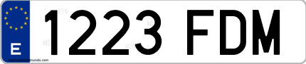 Ejemplo de matrícula de coche ordinaria 1223 FDM