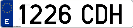 Ejemplo de matrícula de coche ordinaria 1226 CDH