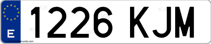 Ejemplo de matrícula de coche ordinaria 1226 KJM