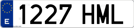 Ejemplo de matrícula de coche ordinaria 1227 HML