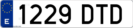 Ejemplo de matrícula de coche ordinaria 1229 DTD