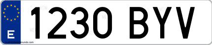 Ejemplo de matrícula española 1230 BYV