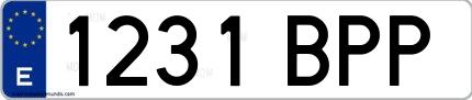 Ejemplo de matrícula española 1231 BPP