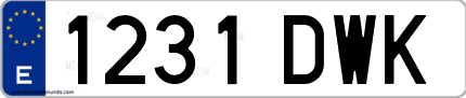 Ejemplo de matrícula de coche ordinaria 1231 DWK