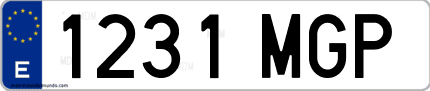 Ejemplo de matrícula de coche ordinaria 1231 MGP