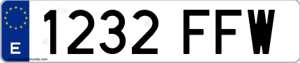 Ejemplo de matrícula de coche ordinaria 1232 FFW